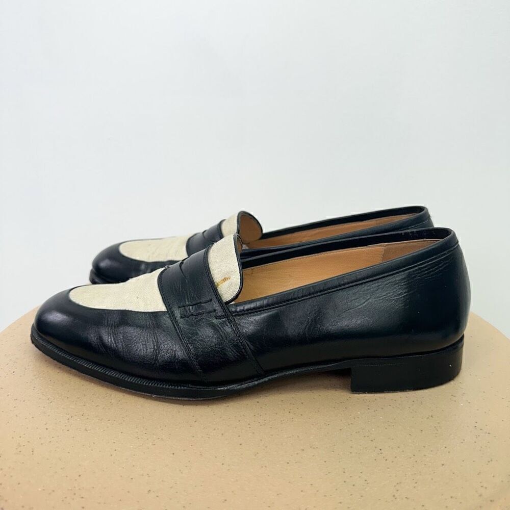 Bally Men’s Black and Cream Carena Slip on Almond Toe Penny Loafer